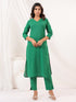 Janasya Women's Green Linen Cotton Solid Straight Kurta Pant Set